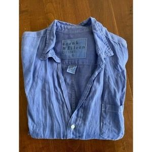 Frank & Eileen Blue Button Down Spread Collared Shirt Women's size L Large Linen